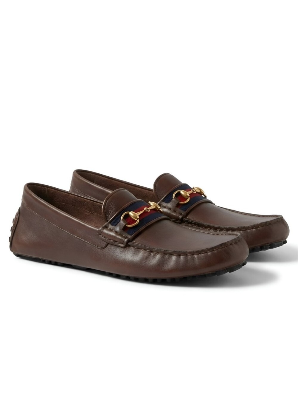 Gucci Men's Ayrton Horsebit Web Driver Loafers – Cocoa Brown Leather – Size 42